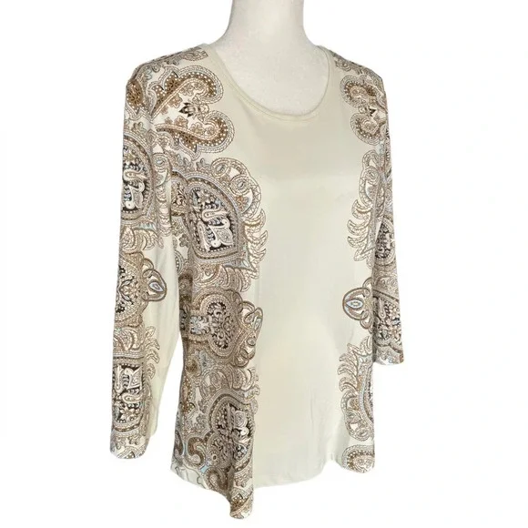 J. McLaughlin Catalina Cloth Block Paisley/Medallion 3/4 Sleeve Top XL - Picture 5 of 10